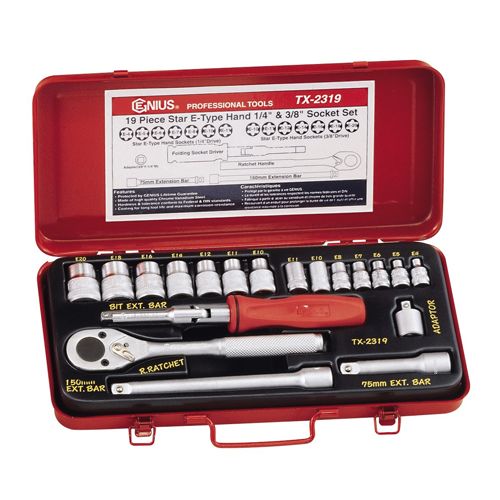 Genius TX-2315 - 1/4" & 3/8" Drive Strar Hand Socket Set 15 Pcs