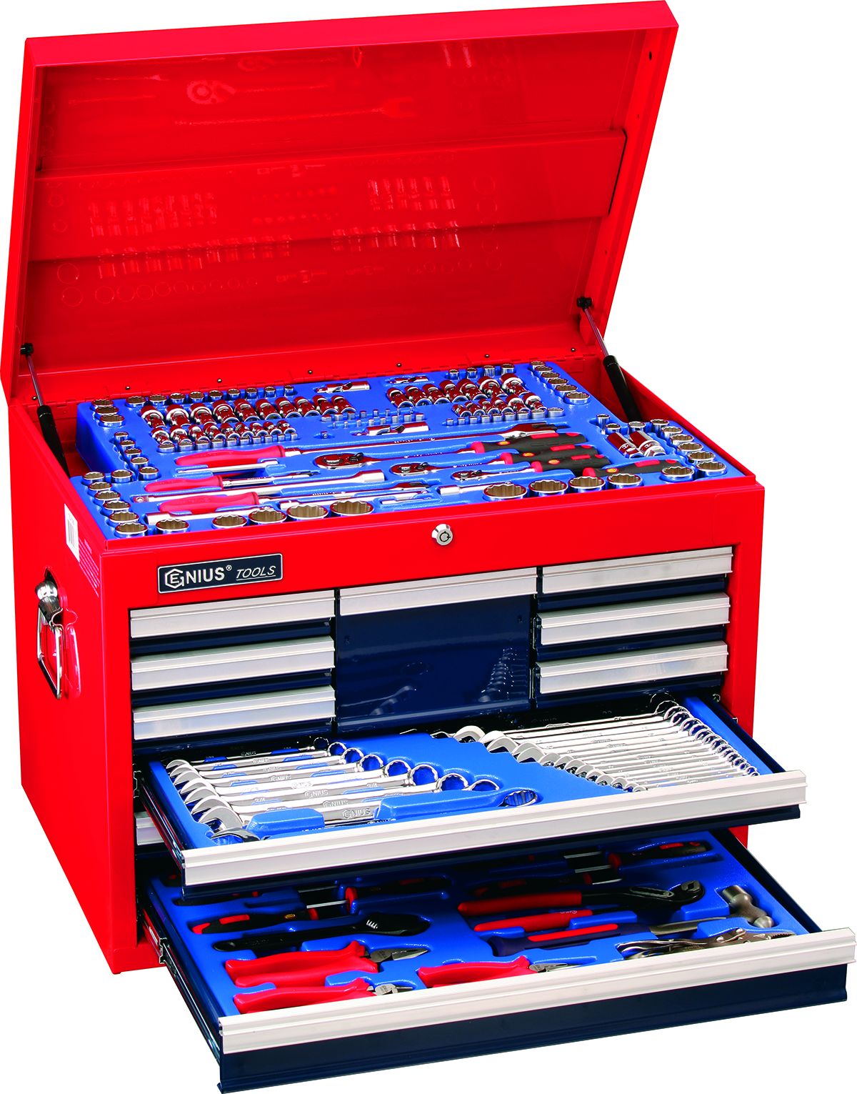 Genius MS-215TS - 215 Piece 1/4", 3/8" & 1/2" Drive Metric & SAE Tool Set and Top Chest with 10 Drawers
