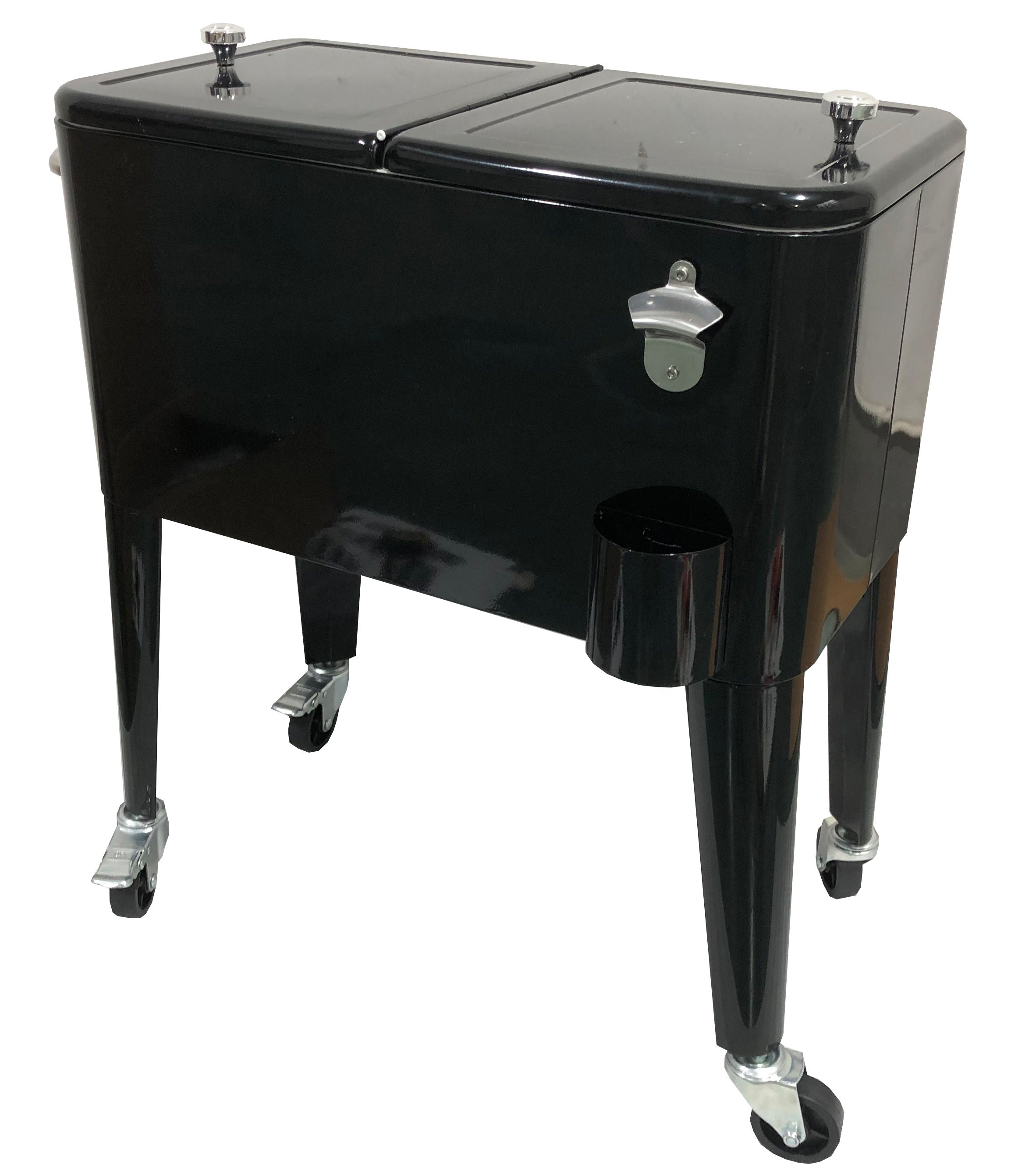 PatioZone 60QT (57L) Vintage Rolling Cooler Cart w/Lid and Bottle Opener, Steel Frame (MOSS-2006N) - Black