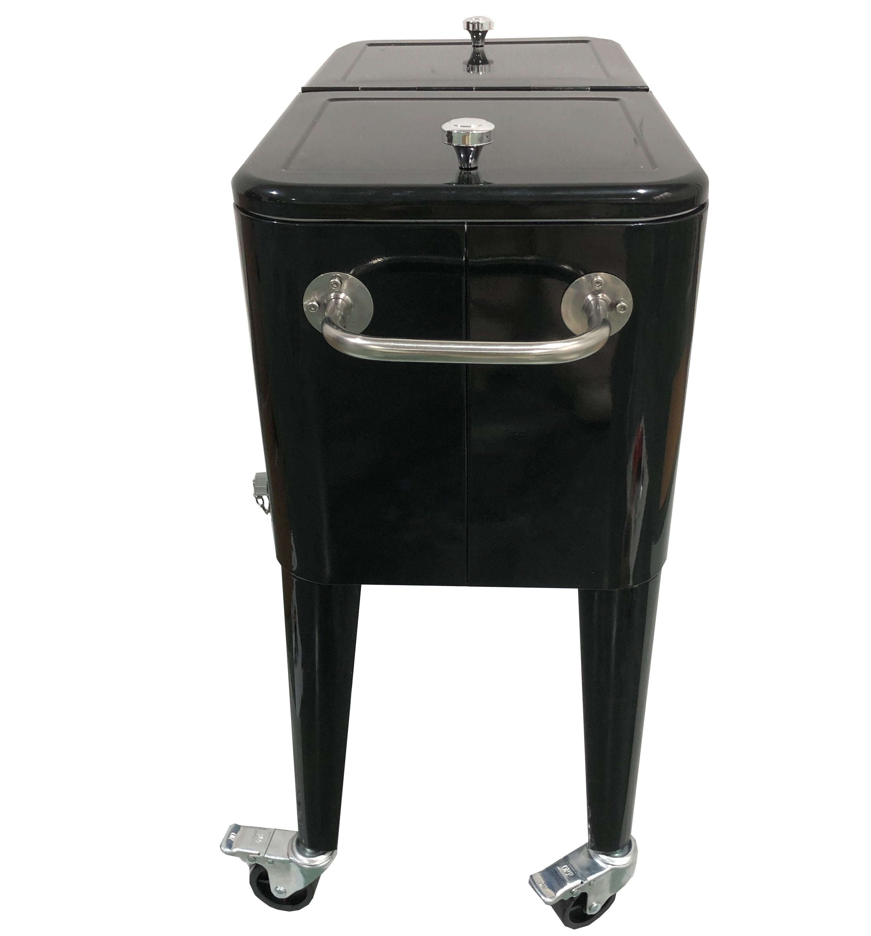 PatioZone 60QT (57L) Vintage Rolling Cooler Cart w/Lid and Bottle Opener, Steel Frame (MOSS-2006N) - Black