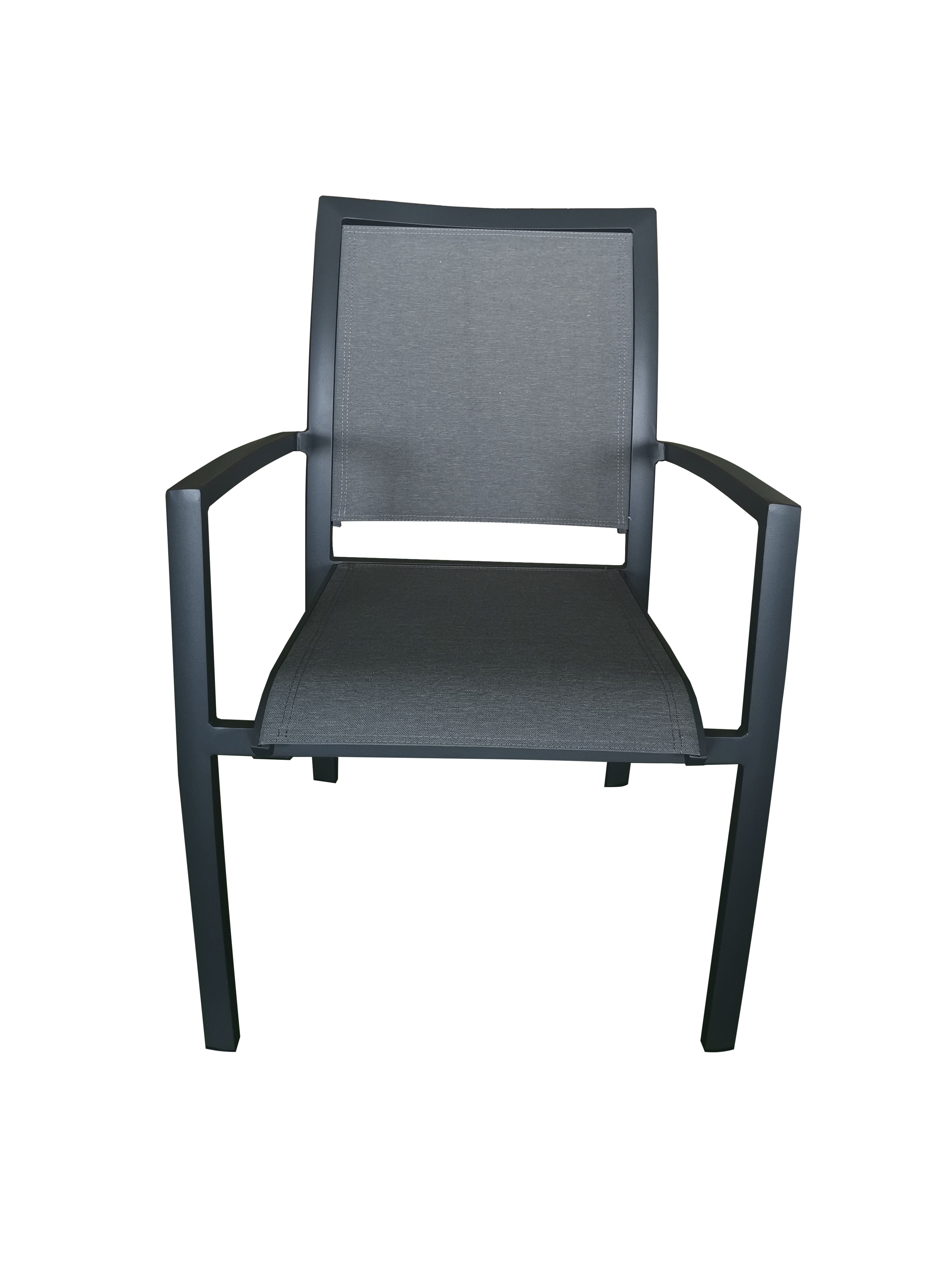 MOSS MOSS-T317GM - Akumal Collection, Charcoal matte aluminum stackable chair with grey mix textilene seat 24" x 31" x H 36"