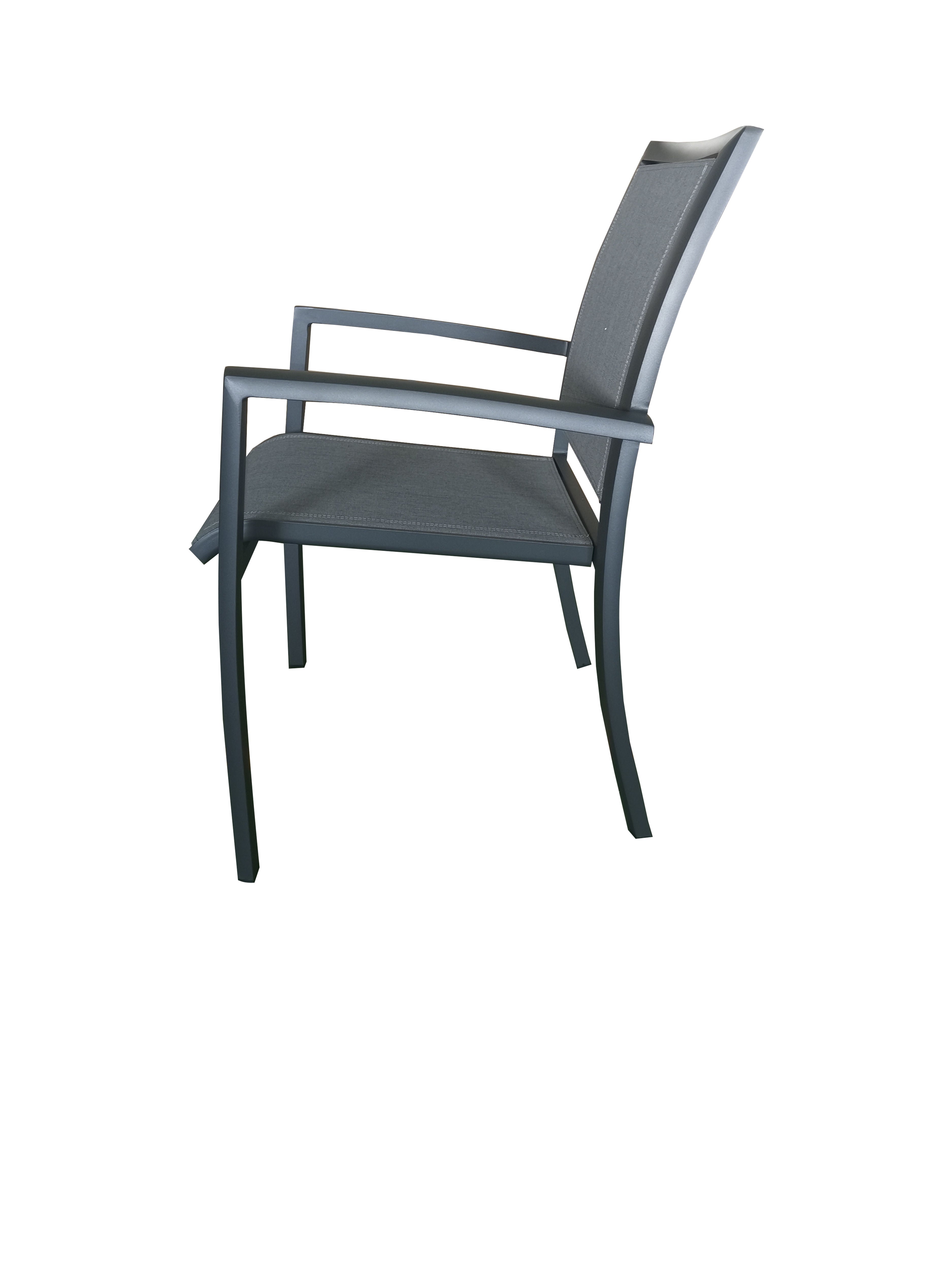 MOSS MOSS-T317GM - Akumal Collection, Charcoal matte aluminum stackable chair with grey mix textilene seat 24" x 31" x H 36"