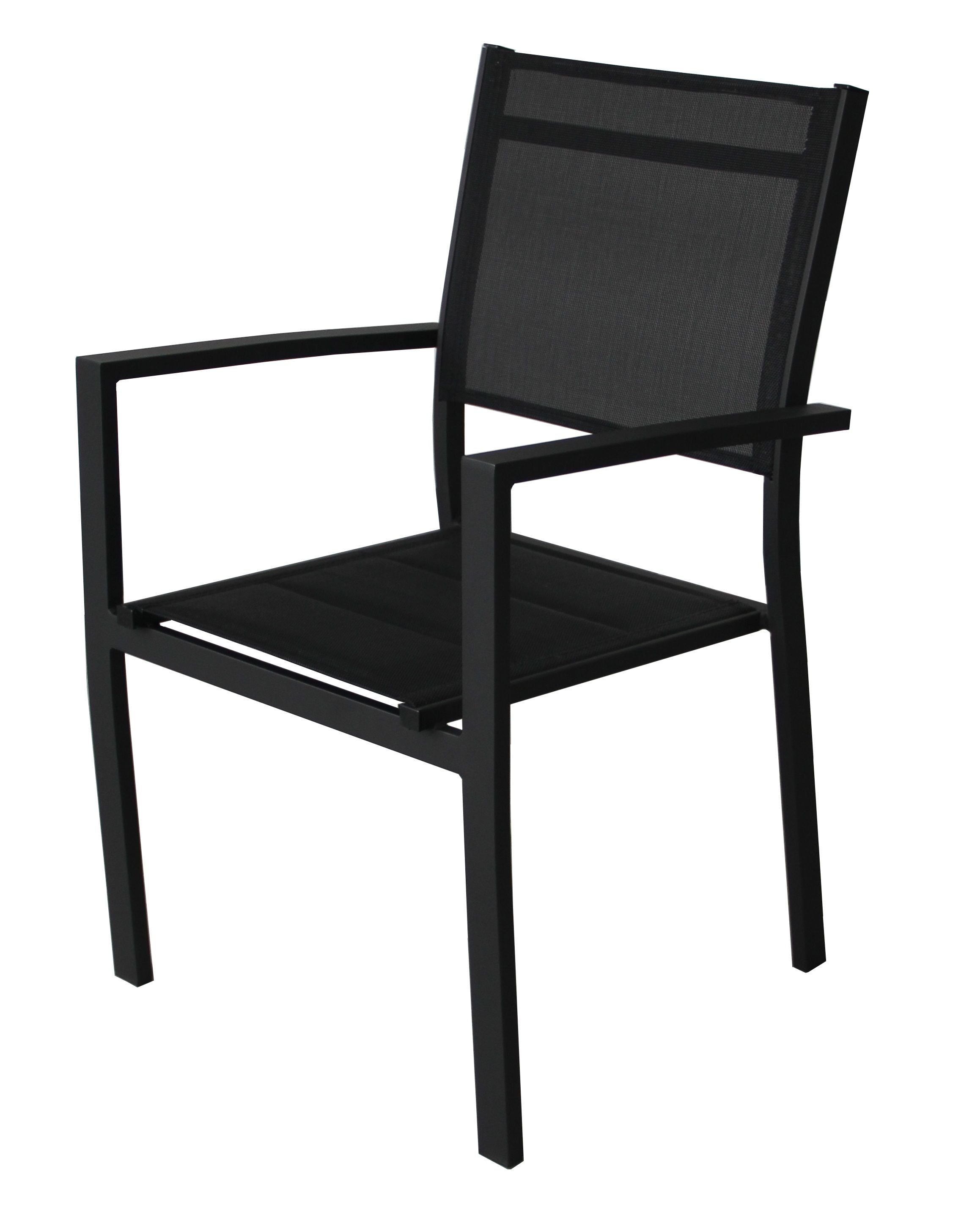 (4) Stackable aluminum chair with cushioned textilene seat BLACK