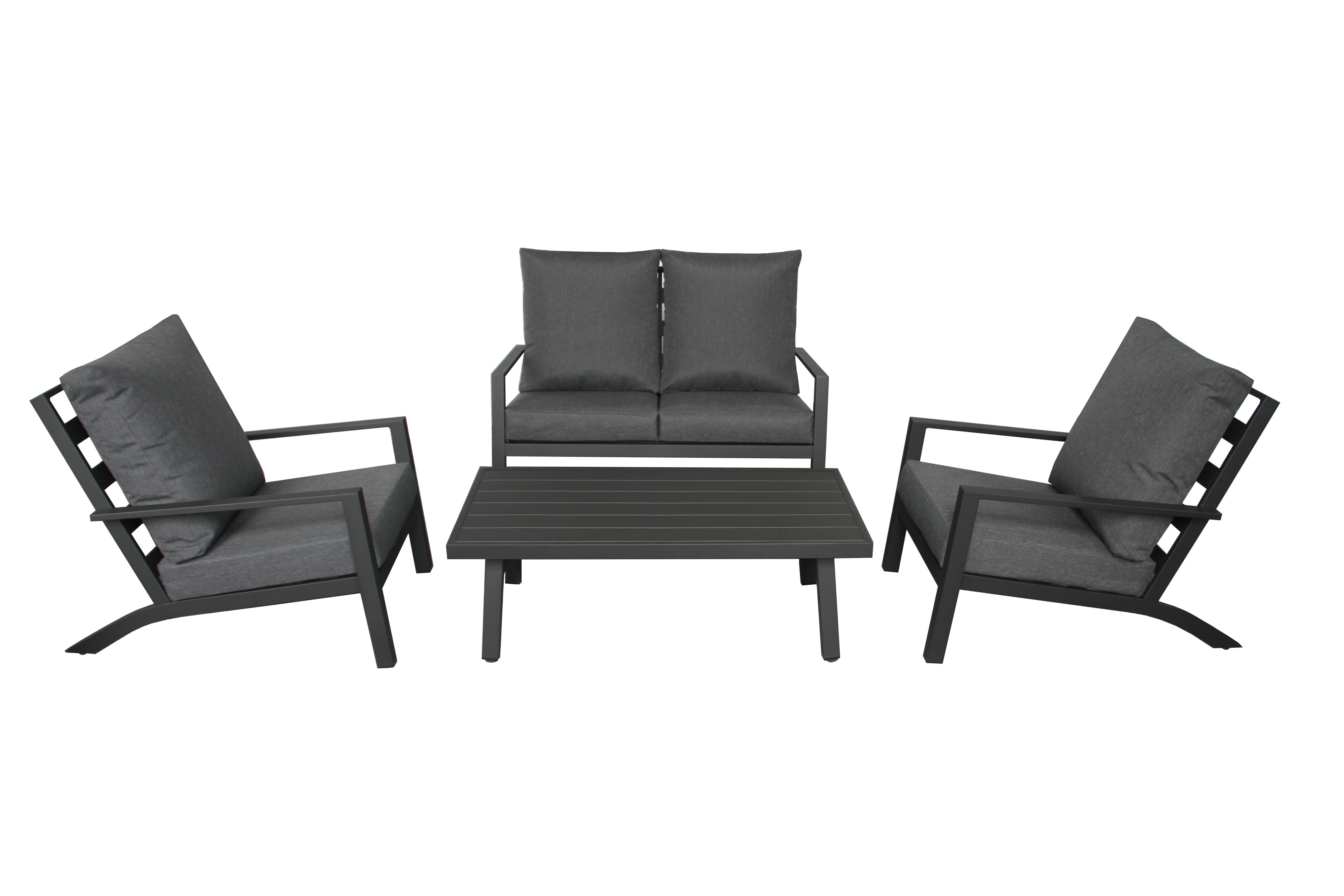 PatioZone 4Pcs Deep Seating Set with 5" Spun Polyester Cushions and Aluminum Frame (PZ-SN23-010) - Black / Grey