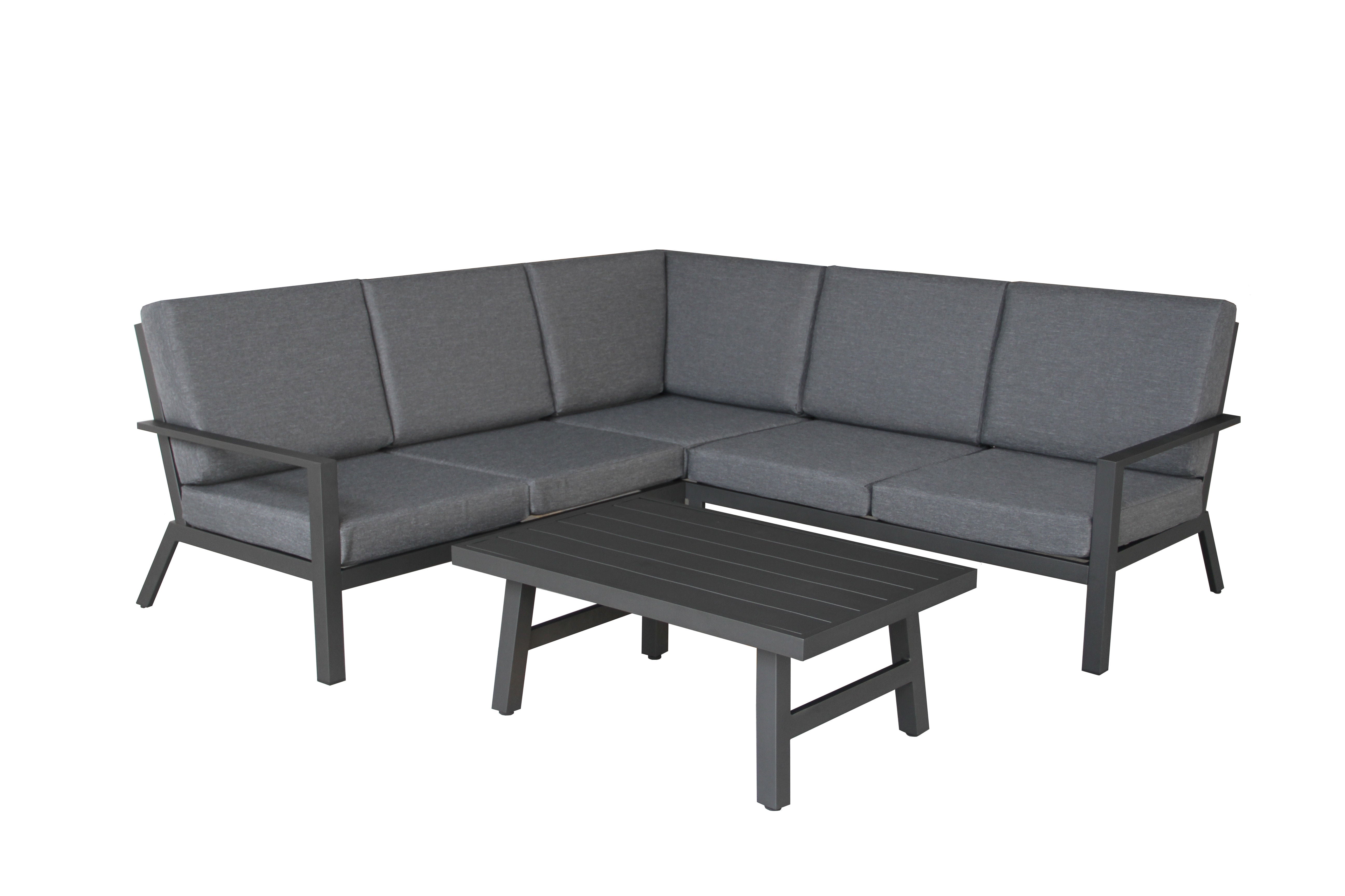PatioZone 3Pcs Sofa Set with Polyester Cushions and Aluminum Frame (PZ-SN23-012) - Black / Grey