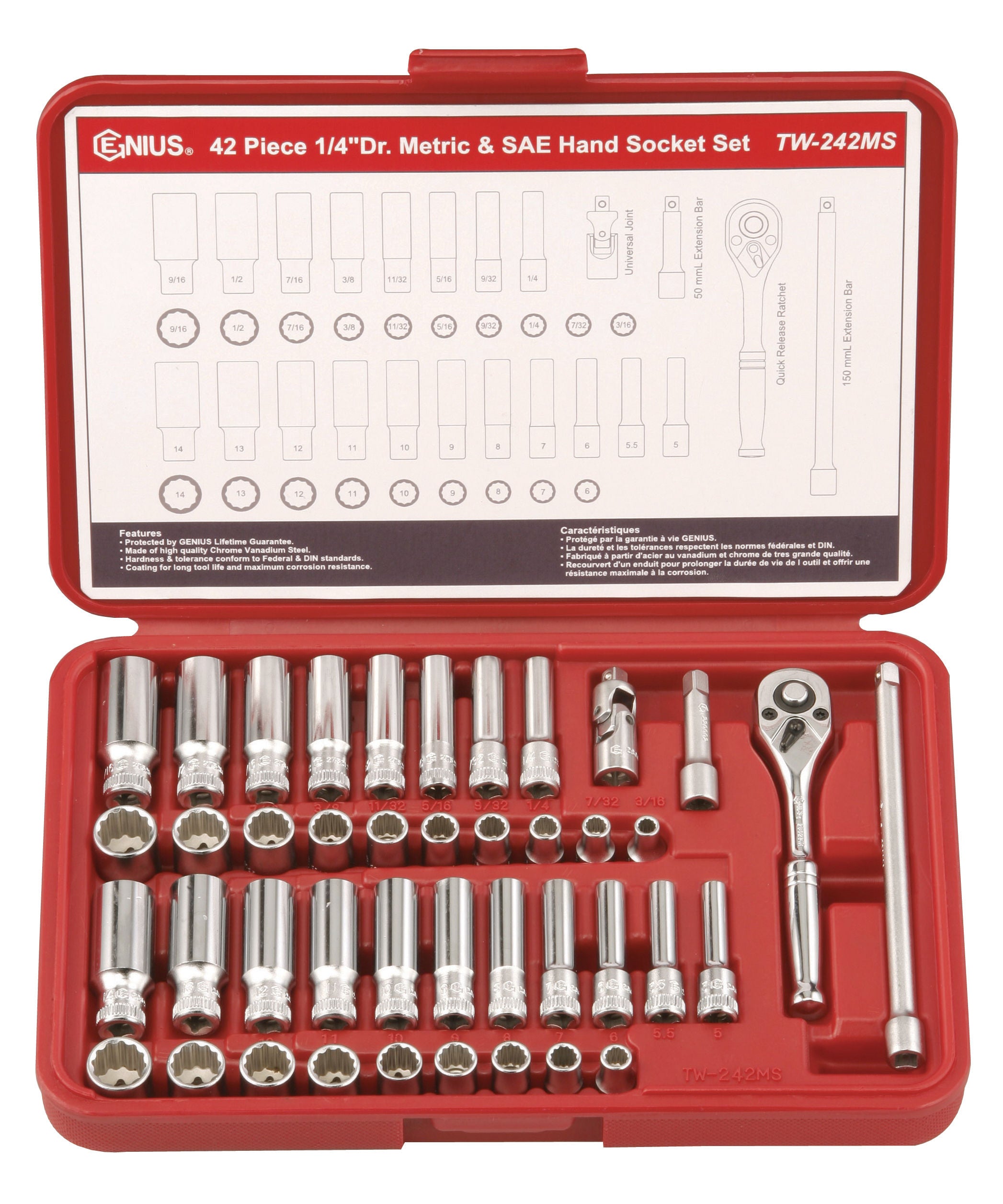 42PC SET 1/4"DR HAND SOCKET