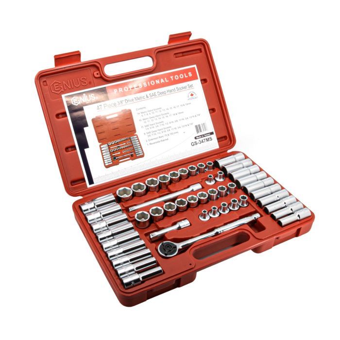 Genius GS-347MS - 47 Piece 3/8" Drive Metric & SAE Deep Hand Socket Set