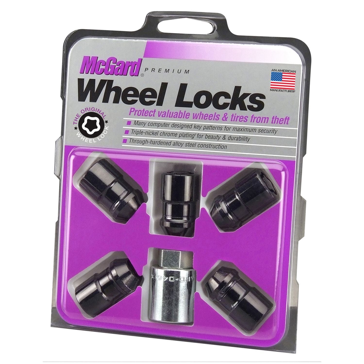 Black Cone Seat Wheel Lock (Set of 5) 1.46" Overall Length 19mm Hex Key