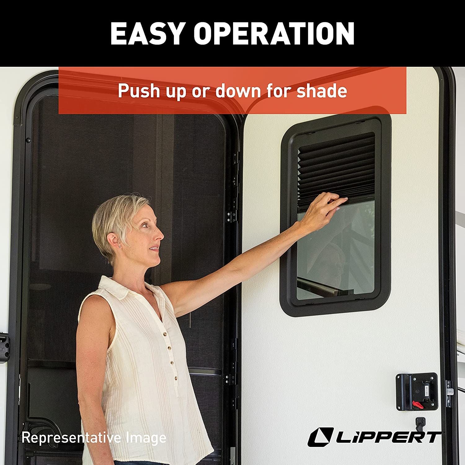 Lippert Components 806621 - Thin Shade Complete Window Kit for RV Entry Doors, Black