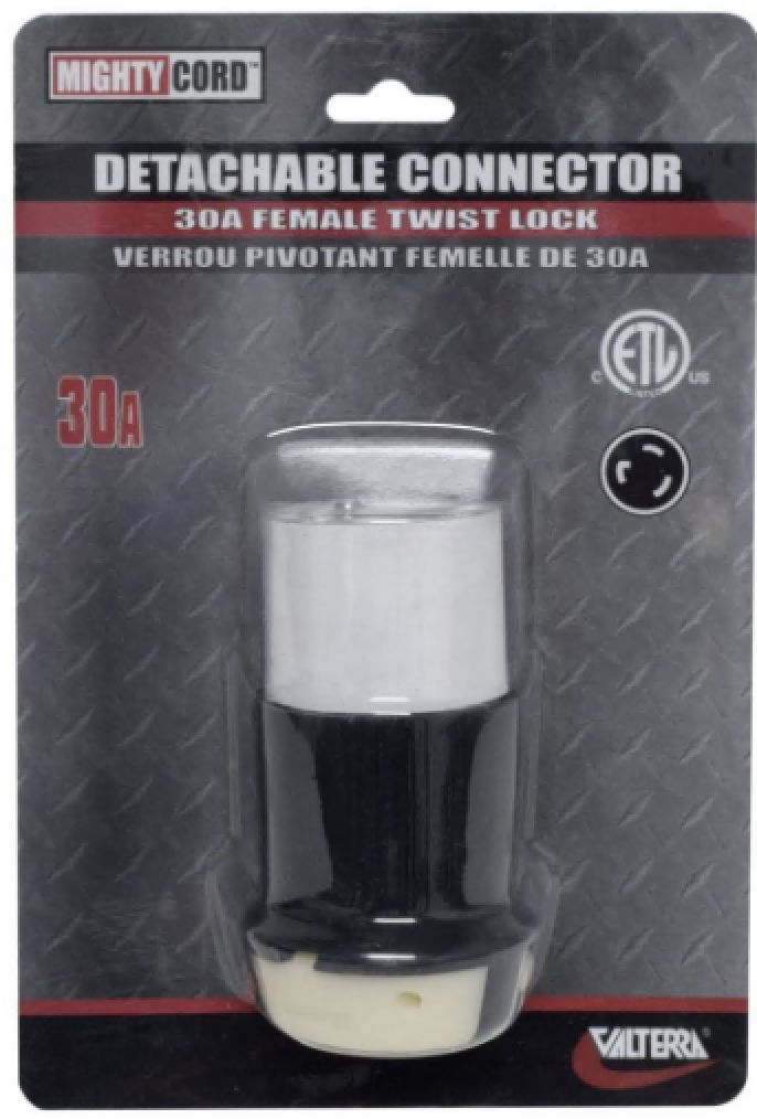 Valterra A10-30FDTVP - Mighty Cord 30A Detachable Connector w/ Female Twist Lock, Carded