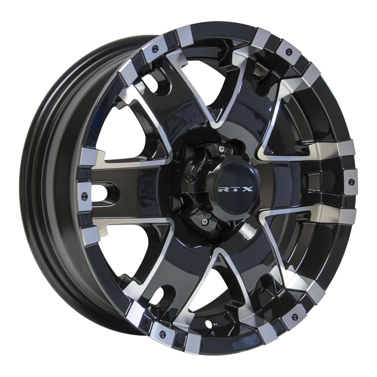 RT RDG25-703-730 - Axis Black Machined 15x6 Alloy Wheel & Tire ST225/75R15 LRD