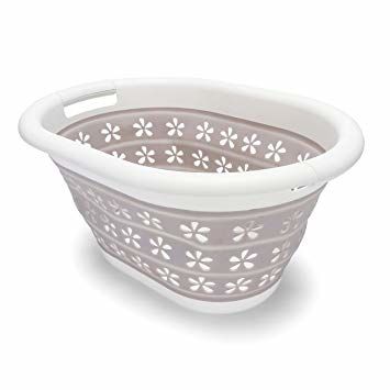 Camco 51951 - Collapsible Laundry Basket  - Small, White/Taupe