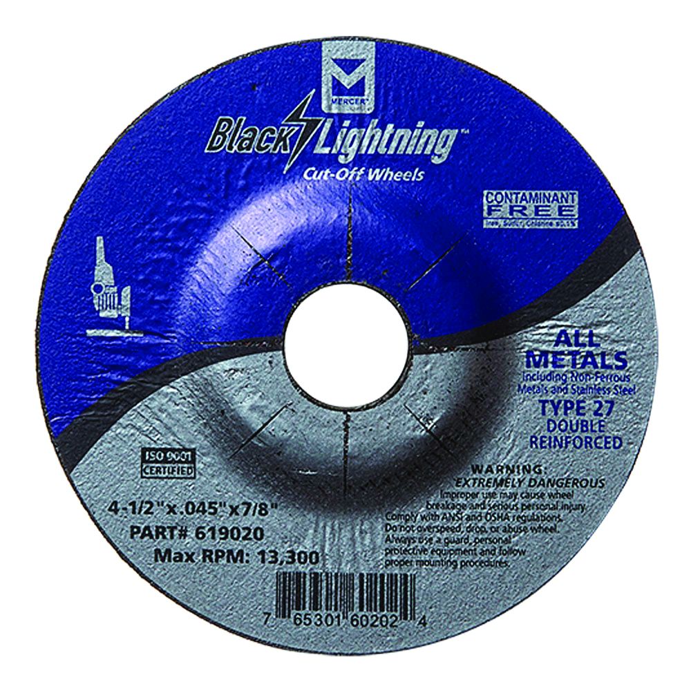 Mercer 619020 - 4-1/2" x .045 x 7/8" Black Lightning Cut-Off Wheel for Stainless Steel - Type 27 Depressed Center