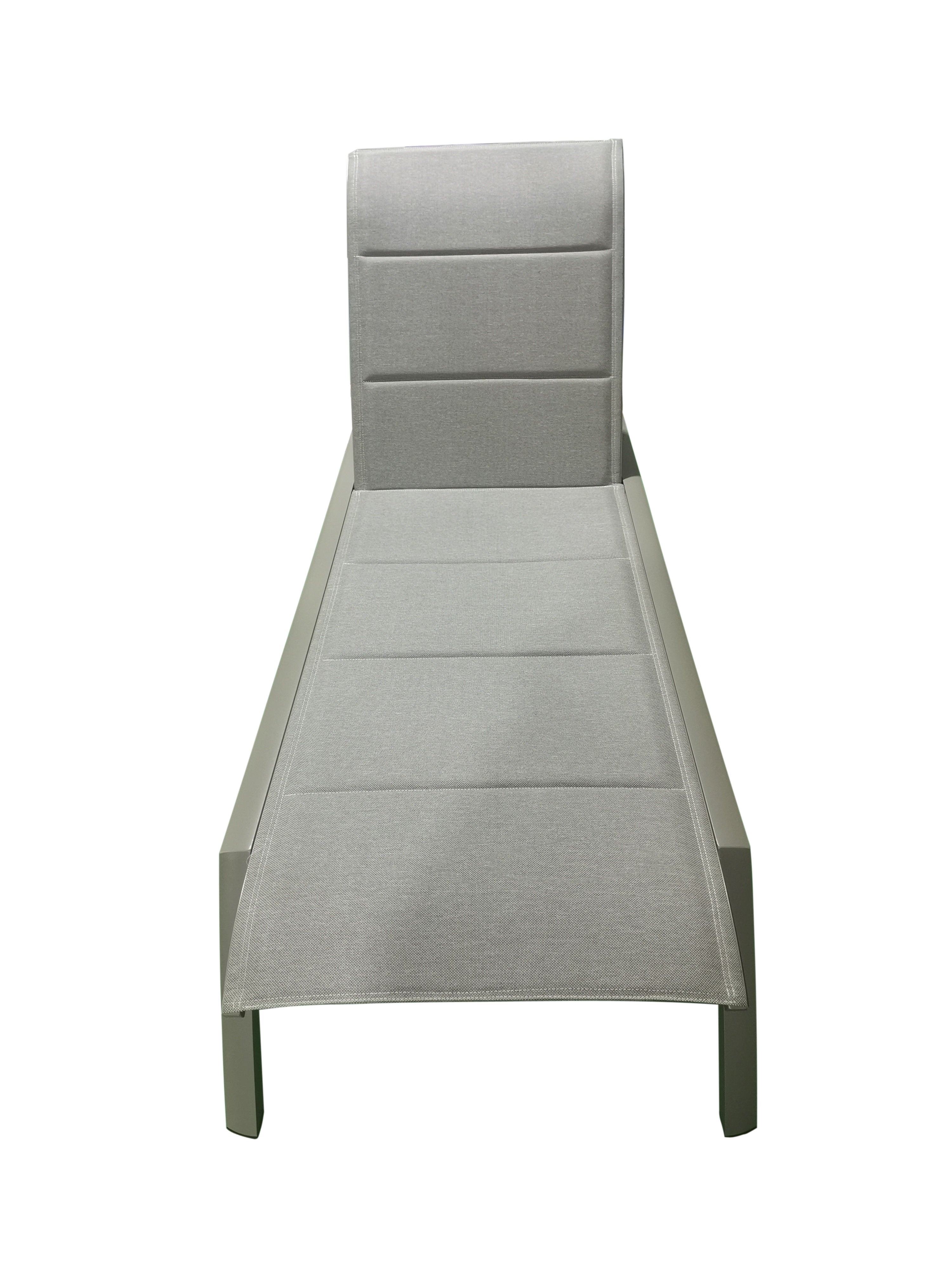 MOSS MOSS-0445TMA - Akumal Collection, Taupe matte aluminum reclining & stackable lounger chair with convenient small back wheels & with taupe mix quick dry padded textilene 28 1/2" x 80" x H 14"