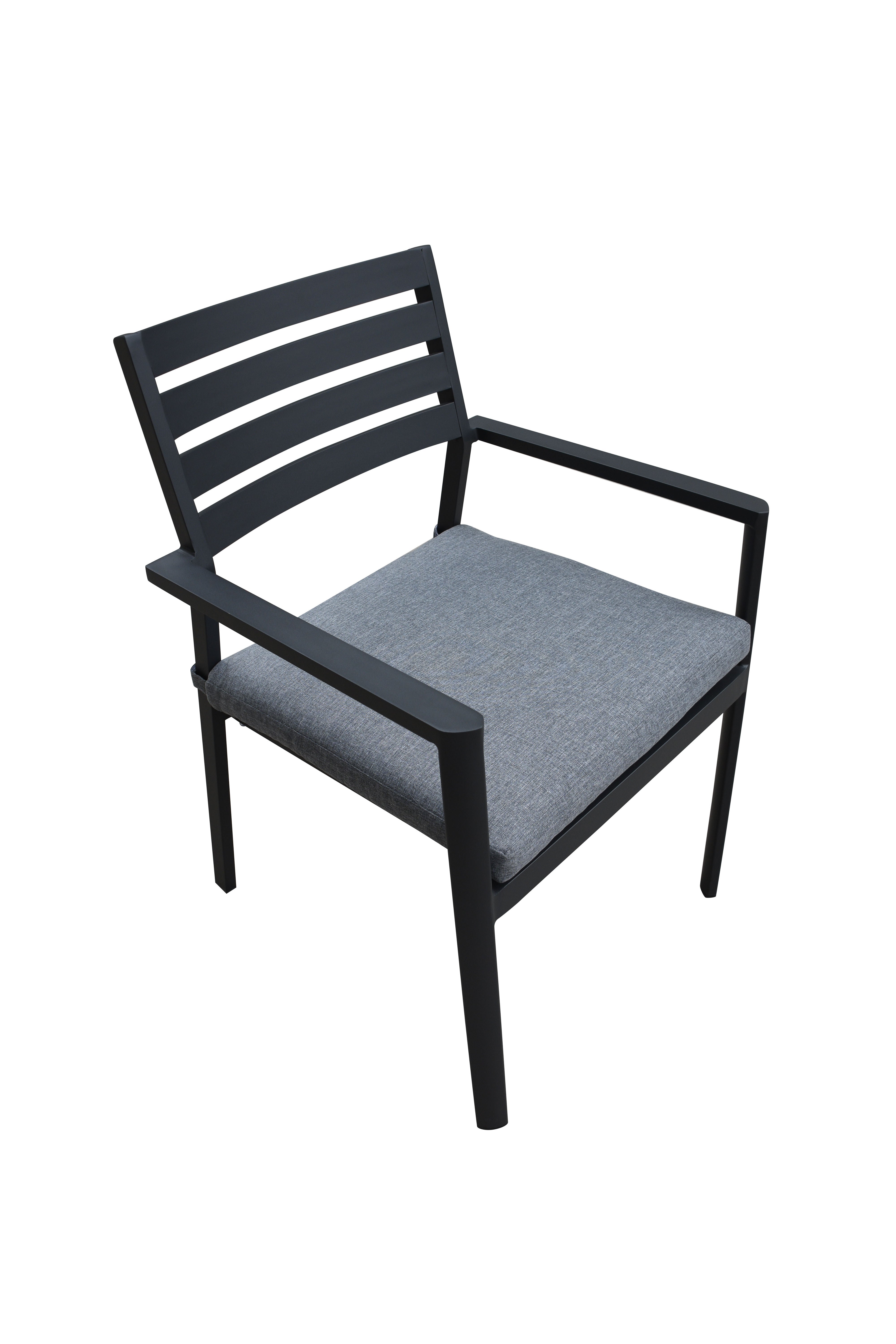 PatioZone Stackable Chair with 2" Thick Olefin Cushion and Aluminium Slats (MOSS-0817C) - Charcoal / Heather Grey