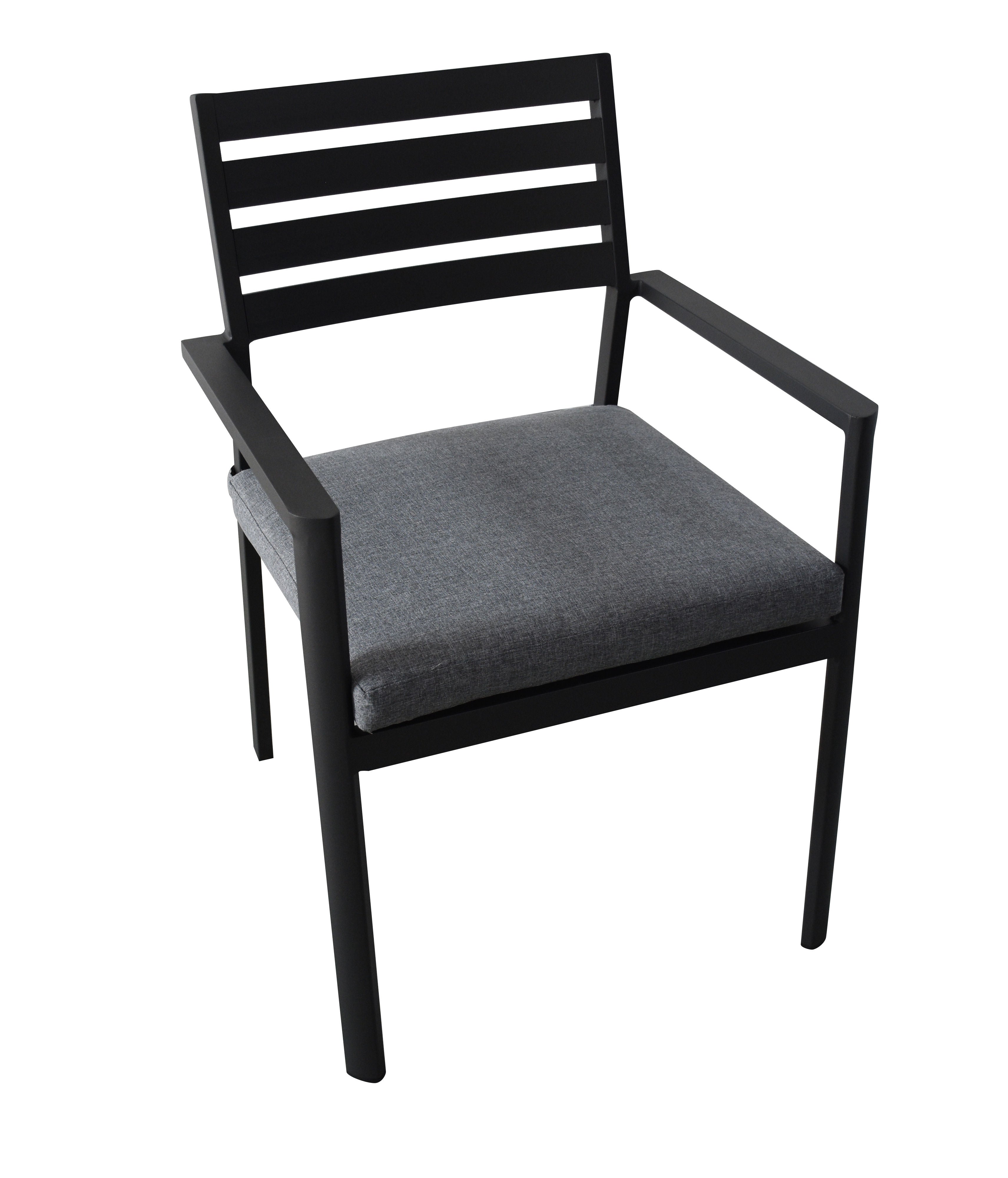 PatioZone Stackable Chair with 2" Thick Olefin Cushion and Aluminium Slats (MOSS-0817C) - Black / Heather Grey
