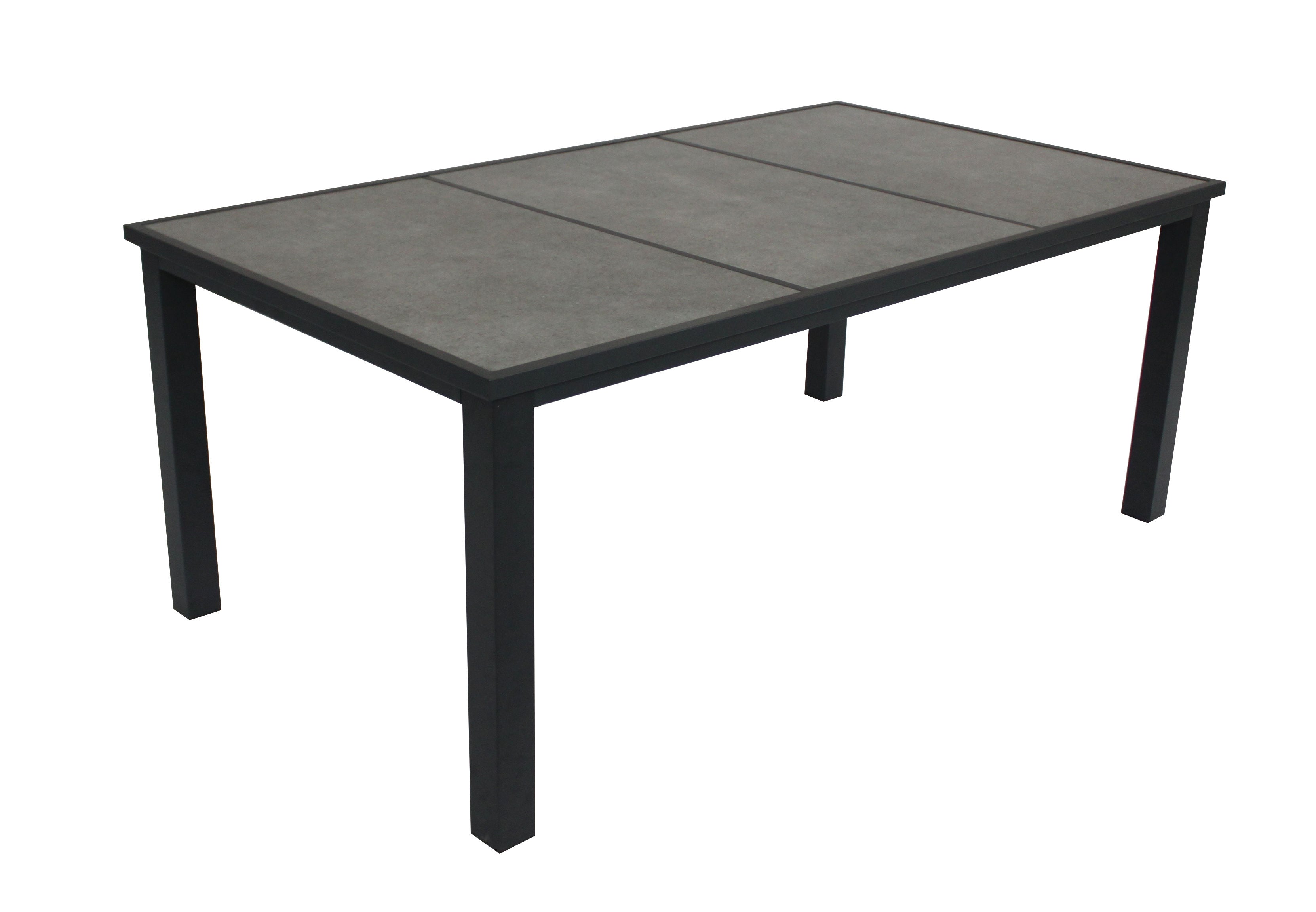 MOSS MOSS-0824 - Key West Collection, Black aluminum rectangular table with 3 grey large ceramic panels for table top 74" x 42 3/8" x H 29.1"