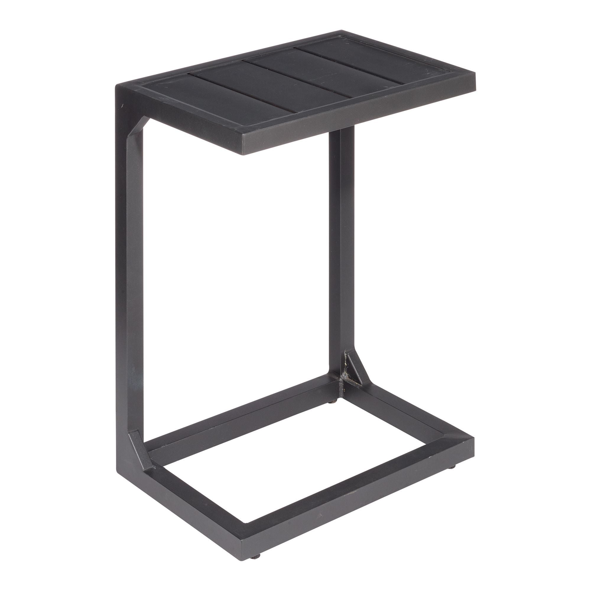 PatioZone Side Table with Aluminum Frame and Slats Tabletop (MOSS-0832N) - Black