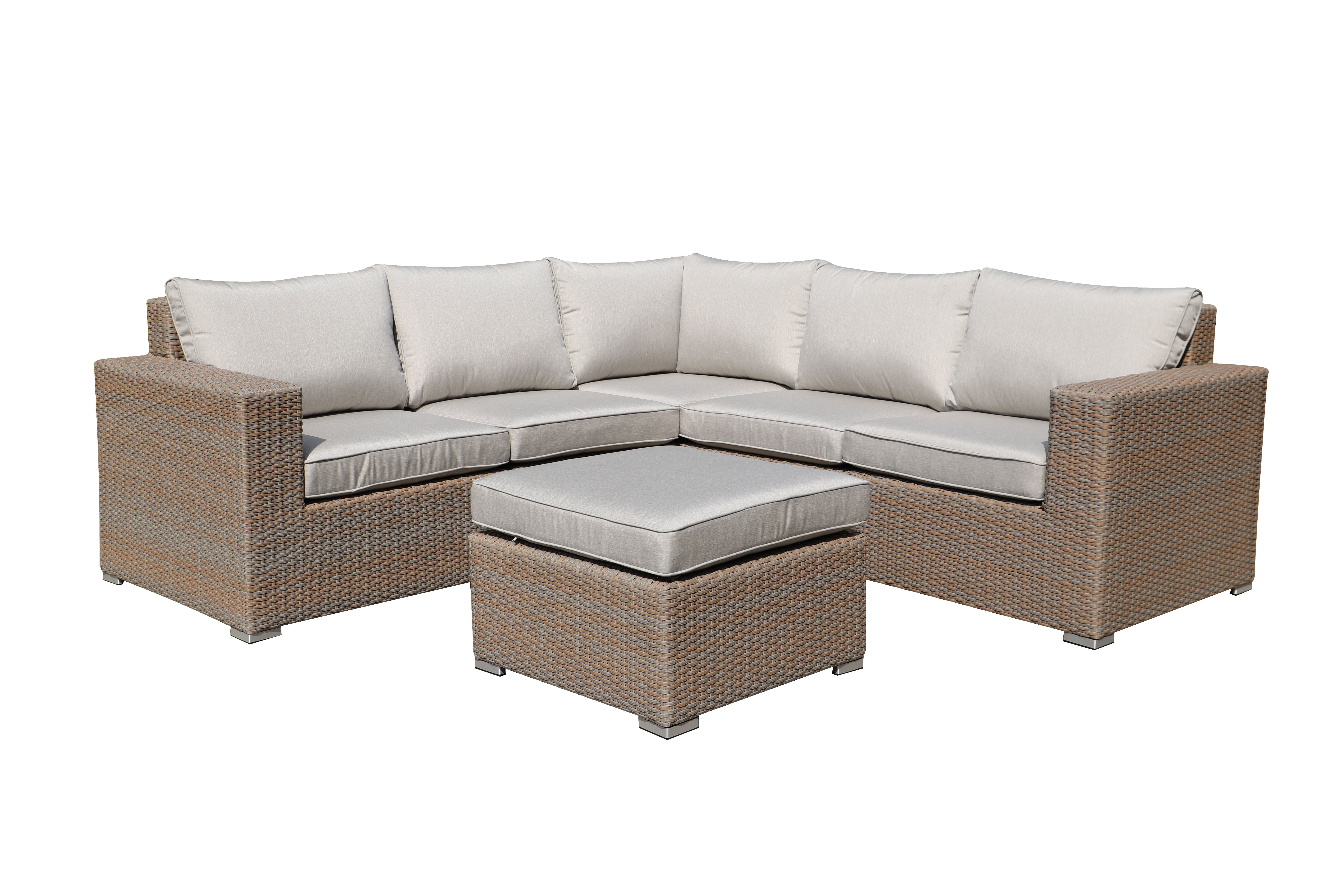 PatioZone 6Pcs Modular Flat Wicker Sofa Set with 4" Textilene Cushions and Aluminum Frame (MOSS-0908BGB) - Grey / Beige