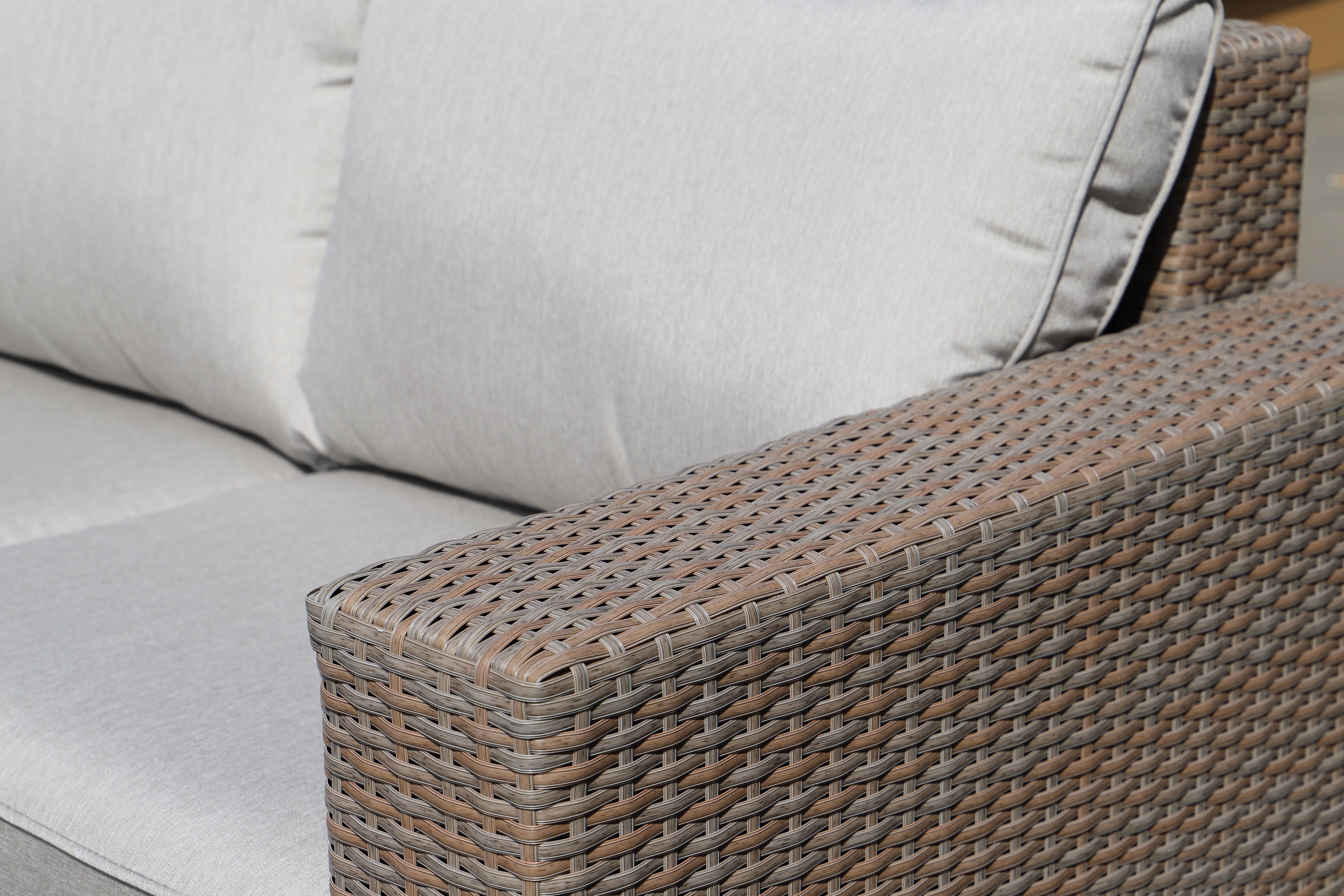 PatioZone 6Pcs Modular Flat Wicker Sofa Set with 4" Textilene Cushions and Aluminum Frame (MOSS-0908BGB) - Grey / Beige