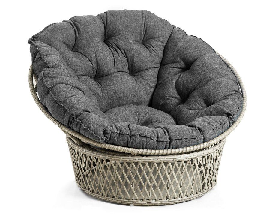MOSS MOSS-GR22-M900 - Carolina Collection, Papasan round beige wicker chair with 15 cm thick ultra comfortable charcoal cushions in spun poly, aluminum structure Dia 48" x H 31"