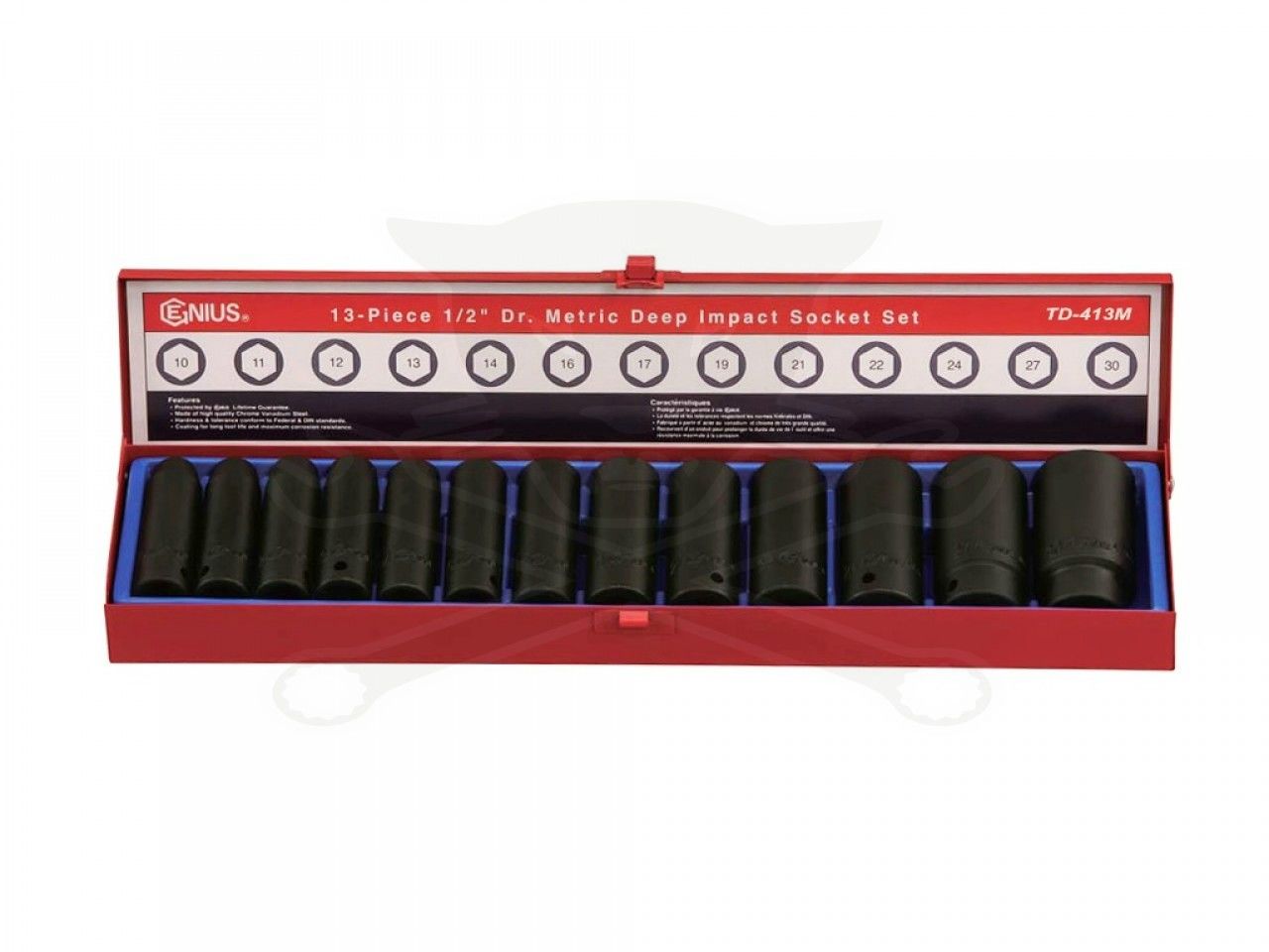 Genius TD-413M - Deep Imapct Socket Set, 1/2" Drive - 13 Pieces