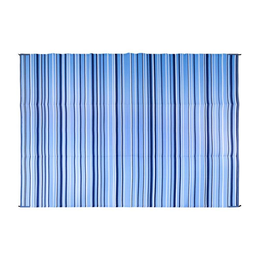Camco C42865 - Outdoor Mat in Dark Blue/Light Blue/White Striped 9' X 12'
