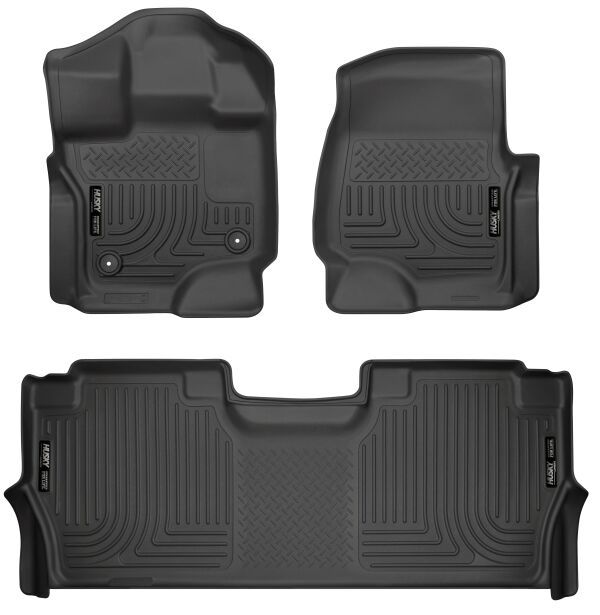 Husky Liners® • 94121 • WeatherBeater • Floor Liners • Black • Front & 2nd row • Ford F-150 21 King Ranch, Lariat, Limited, Platinium, Police Responder, Raptor, SSV, XL, XLT with Fold Flat Storage